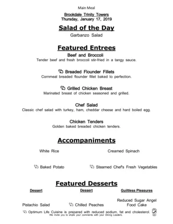 Dining menu of Brookdale Trinity Towers, Assisted Living, Nursing Home, Independent Living, CCRC, Corpus Christi, TX 12