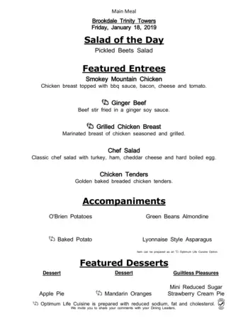 Dining menu of Brookdale Trinity Towers, Assisted Living, Nursing Home, Independent Living, CCRC, Corpus Christi, TX 13