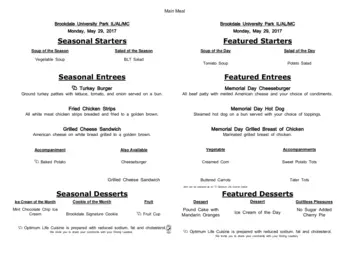 Dining menu of Brookdale University Park Birmingham, Assisted Living, Nursing Home, Independent Living, CCRC, Birmingham, AL 16
