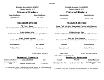 Dining menu of Brookdale University Park Birmingham, Assisted Living, Nursing Home, Independent Living, CCRC, Birmingham, AL 17