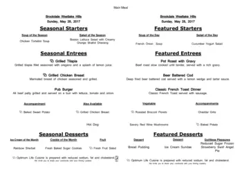 Dining menu of Brookdale Westlake Hills, Assisted Living, Nursing Home, Independent Living, CCRC, Austin, TX 15
