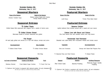 Dining menu of Brookdale Westlake Hills, Assisted Living, Nursing Home, Independent Living, CCRC, Austin, TX 18