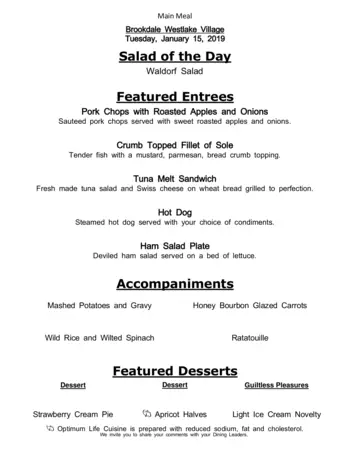 Dining menu of Brookdale Westlake Village, Assisted Living, Nursing Home, Independent Living, CCRC, Westlake, OH 3