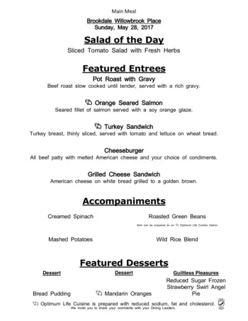 Dining menu of Brookdale Willowbrook Place, Assisted Living, Nursing Home, Independent Living, CCRC, Houston, TX 1