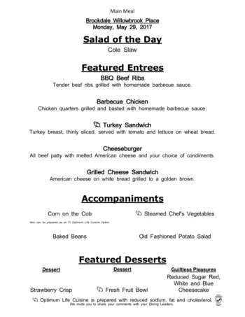 Dining menu of Brookdale Willowbrook Place, Assisted Living, Nursing Home, Independent Living, CCRC, Houston, TX 2