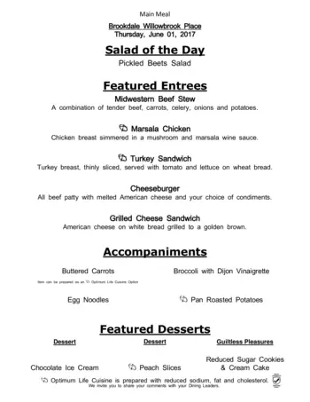 Dining menu of Brookdale Willowbrook Place, Assisted Living, Nursing Home, Independent Living, CCRC, Houston, TX 5