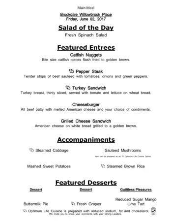 Dining menu of Brookdale Willowbrook Place, Assisted Living, Nursing Home, Independent Living, CCRC, Houston, TX 6