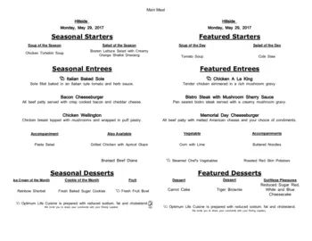 Dining menu of Hillside, Assisted Living, Nursing Home, Independent Living, CCRC, Mcminnville, OR 16