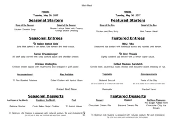 Dining menu of Hillside, Assisted Living, Nursing Home, Independent Living, CCRC, Mcminnville, OR 17