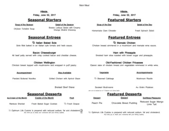 Dining menu of Hillside, Assisted Living, Nursing Home, Independent Living, CCRC, Mcminnville, OR 20