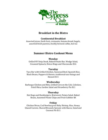 Dining menu of The Cypress of Raleigh, Assisted Living, Nursing Home, Independent Living, CCRC, Raleigh, NC 1