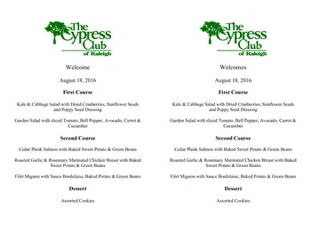 Dining menu of The Cypress of Raleigh, Assisted Living, Nursing Home, Independent Living, CCRC, Raleigh, NC 4