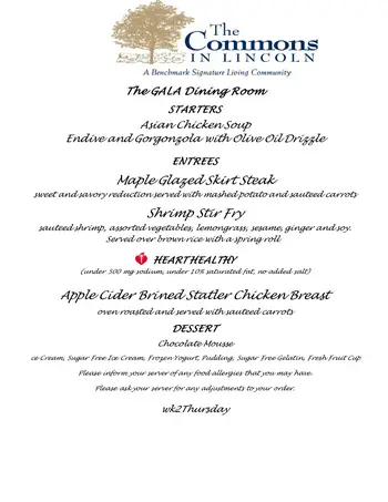 Dining menu of The Commons In Lincoln, Assisted Living, Nursing Home, Independent Living, CCRC, Lincoln, MA 5