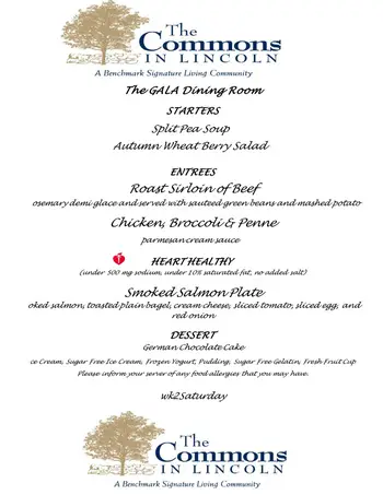 Dining menu of The Commons In Lincoln, Assisted Living, Nursing Home, Independent Living, CCRC, Lincoln, MA 7