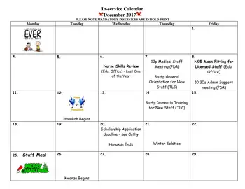 Activity Calendar of Noble Horizons, Assisted Living, Nursing Home, Independent Living, CCRC, Salisbury, CT 9
