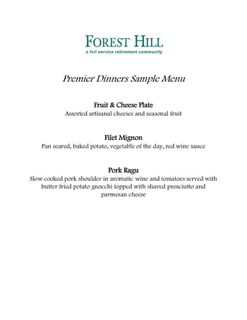 Dining menu of Forest Hill, Assisted Living, Nursing Home, Independent Living, CCRC, Pacific Grove, CA 5