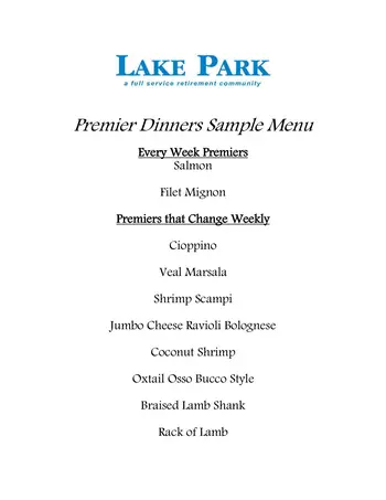 Dining menu of Lake Park Oakland, Assisted Living, Nursing Home, Independent Living, CCRC, Oakland, CA 3