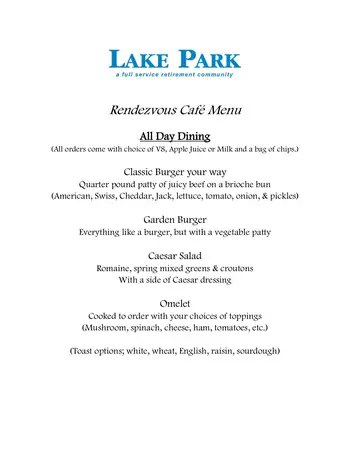 Dining menu of Lake Park Oakland, Assisted Living, Nursing Home, Independent Living, CCRC, Oakland, CA 4