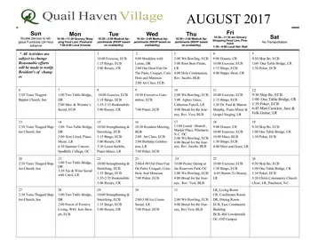 Activity Calendar of Quail Haven Village, Assisted Living, Nursing Home, Independent Living, CCRC, Pinehurst, NC 1