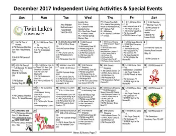 Activity Calendar of Twin Lakes Community, Assisted Living, Nursing Home, Independent Living, CCRC, Burlington, NC 1