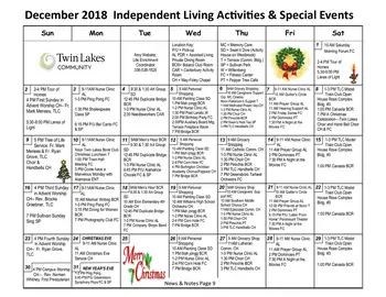 Activity Calendar of Twin Lakes Community, Assisted Living, Nursing Home, Independent Living, CCRC, Burlington, NC 2