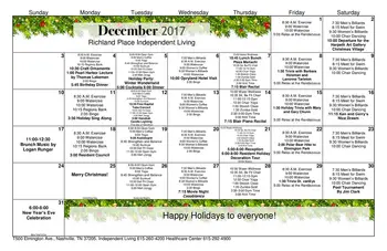 Activity Calendar of Richland Place, Assisted Living, Nursing Home, Independent Living, CCRC, Nashville, TN 1