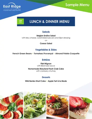 Dining menu of East Ridge at Cutler Bay, Assisted Living, Nursing Home, Independent Living, CCRC, Cutler Bay, FL 1