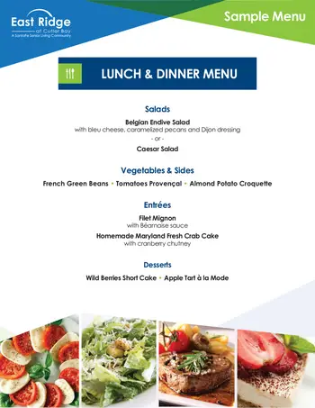 Dining menu of East Ridge at Cutler Bay, Assisted Living, Nursing Home, Independent Living, CCRC, Cutler Bay, FL 2