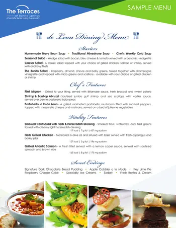 Dining menu of The Terraces at Bonita Springs, Assisted Living, Nursing Home, Independent Living, CCRC, Bonita Springs, FL 1