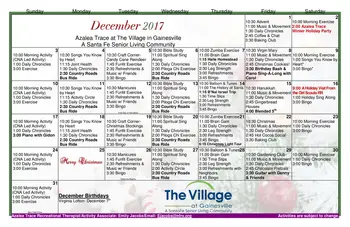 Activity Calendar of The Village at Gainesville, Assisted Living, Nursing Home, Independent Living, CCRC, Gainesville, FL 1