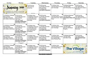 Activity Calendar of The Village at Gainesville, Assisted Living, Nursing Home, Independent Living, CCRC, Gainesville, FL 10
