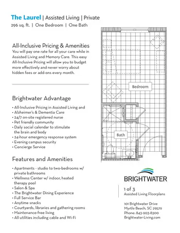 Floorplan of Brightwater, Assisted Living, Nursing Home, Independent Living, CCRC, Myrtle Beach, SC 2