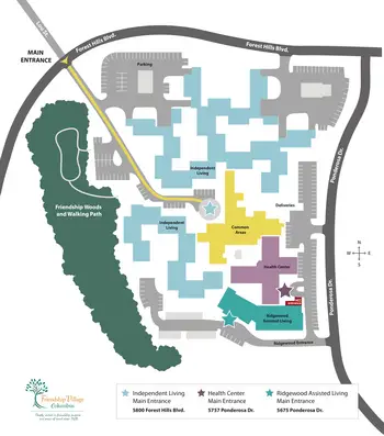 Campus Map of Friendship Village Columbus, Assisted Living, Nursing Home, Independent Living, CCRC, Columbus, OH 2