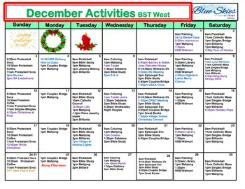 Activity Calendar of Blue Skies of Texas, Assisted Living, Nursing Home, Independent Living, CCRC, San Antonio, TX 4