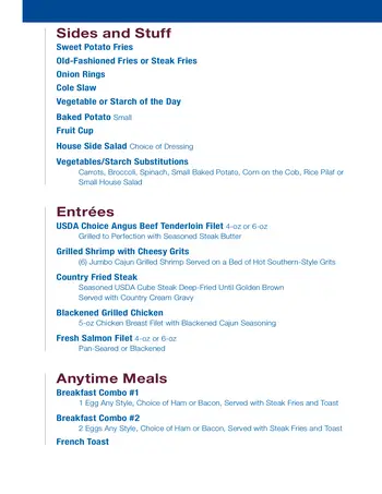 Dining menu of Blue Skies of Texas, Assisted Living, Nursing Home, Independent Living, CCRC, San Antonio, TX 6