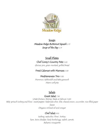 Dining menu of Meadow Ridge, Assisted Living, Nursing Home, Independent Living, CCRC, Redding, CT 1