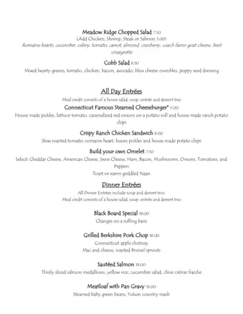 Dining menu of Meadow Ridge, Assisted Living, Nursing Home, Independent Living, CCRC, Redding, CT 2