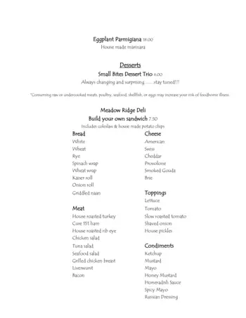 Dining menu of Meadow Ridge, Assisted Living, Nursing Home, Independent Living, CCRC, Redding, CT 3