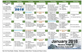 Activity Calendar of Meadow Ridge, Assisted Living, Nursing Home, Independent Living, CCRC, Redding, CT 6