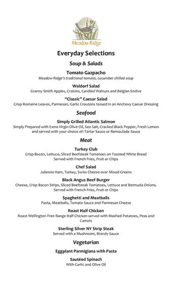 Dining menu of Meadow Ridge, Assisted Living, Nursing Home, Independent Living, CCRC, Redding, CT 4