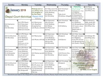 Activity Calendar of Mission Ridge, Assisted Living, Nursing Home, Independent Living, CCRC, Billings, MT 2