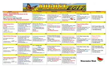 Activity Calendar of Wesleyan Homes, Assisted Living, Nursing Home, Independent Living, CCRC, Georgetown, TX 1