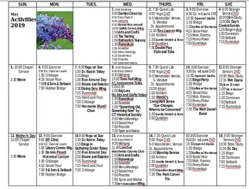 Activity Calendar of Arbors of Hop Brook, Assisted Living, Nursing Home, Independent Living, CCRC, Manchester, CT 1