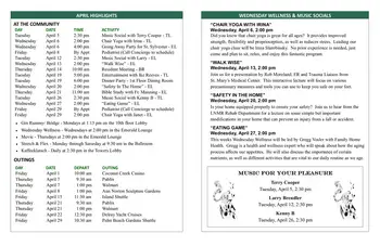 Activity Calendar of Lourdes Noreen-McKeen Retirement Community, Assisted Living, Nursing Home, Independent Living, CCRC, West Palm Beach, FL 2