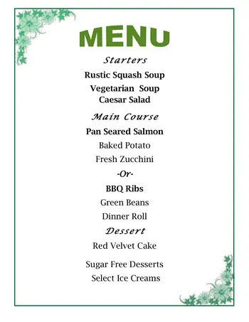 Dining menu of Lourdes Noreen-McKeen Retirement Community, Assisted Living, Nursing Home, Independent Living, CCRC, West Palm Beach, FL 3