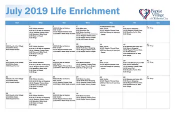Activity Calendar of Baptist Village of Oklahoma City, Assisted Living, Nursing Home, Independent Living, CCRC, Oklahoma City, OK 3