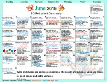 Activity Calendar of Bishop's Glen Retirement Center, Assisted Living, Nursing Home, Independent Living, CCRC, Daytona Beach, FL 2