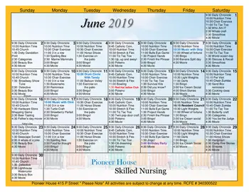 Activity Calendar of Pioneer House, Assisted Living, Nursing Home, Independent Living, CCRC, Sacramento, CA 4