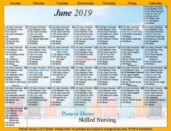 Activity Calendar of Pioneer House, Assisted Living, Nursing Home, Independent Living, CCRC, Sacramento, CA 3