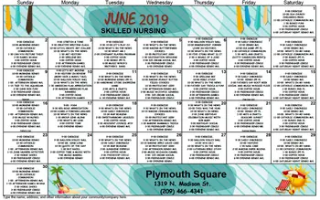 Activity Calendar of Plymouth Square, Assisted Living, Nursing Home, Independent Living, CCRC, Stockton, CA 2
